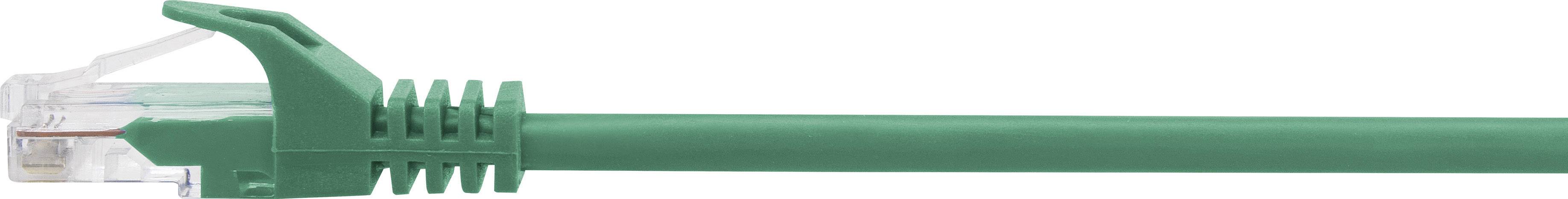 Un câble réseau Ethernet vert avec connecteur RJ45 pour connecter des ordinateurs à un routeur ou un commutateur réseau.