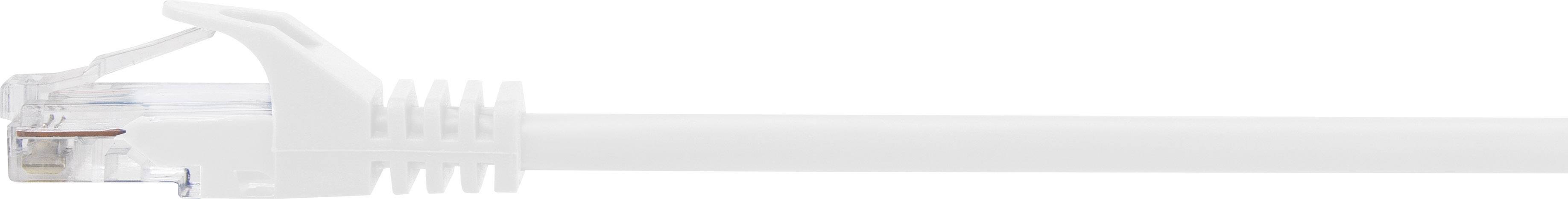 Un câble Ethernet blanc avec connecteur RJ45, utilisé pour les connexions réseau. Le câble est représenté sur un fond blanc.