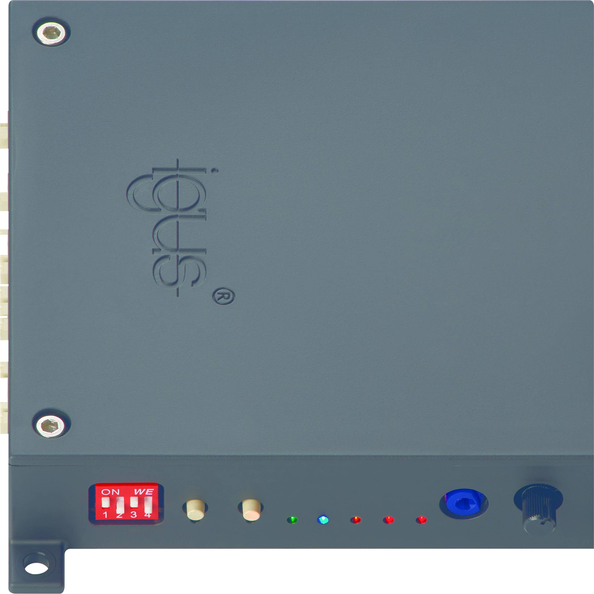 Boîtier de commande électrique gris avec affichage numérique et témoins lumineux. Indique les positions des interrupteurs et quelques touches.