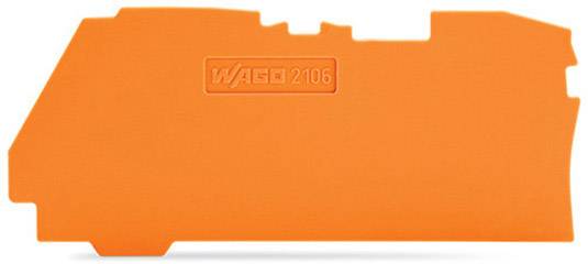 Élément de protection Oranges avec forme rectangulaire et évidements. Inscription 'WAGO 2106'.