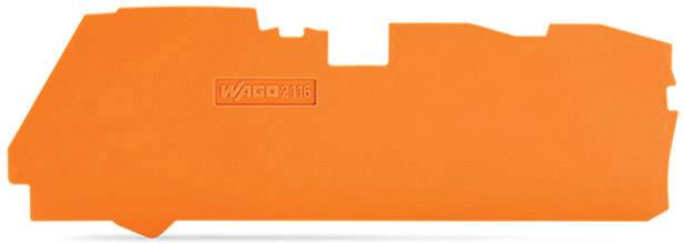 Capot en plastique orange protégeant un bornier électrique. 'WAGO 2216' est imprimé dessus.