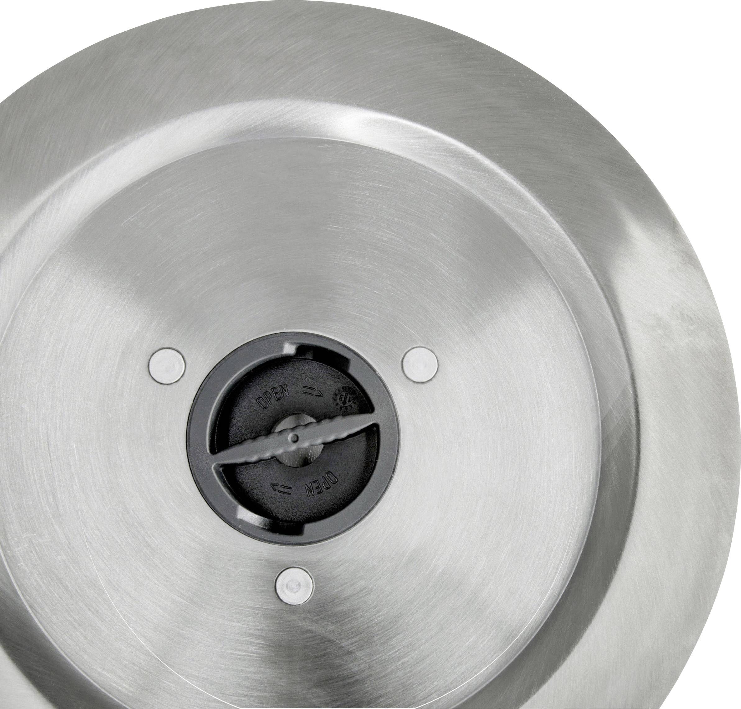 Un disque rond en acier inoxydable avec un mécanisme noir central et un petit affichage numérique. Adapté aux applications techniques ou industrielles.