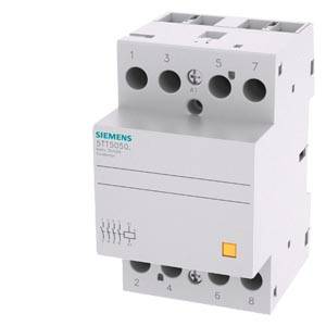 Un relais de commutation Siemens modèle 5TT5050, présenté dans un aperçu du produit avec des bornes de connexion visibles et des étiquettes de boîtier.