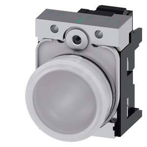 Un bouton-poussoir rond gris avec un boîtier carré et deux trous de fixation en haut.