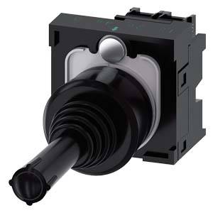 Commutateur à joystick noir avec base carrée et levier allongé, adapté aux commandes industrielles ou à la conduite de machines.