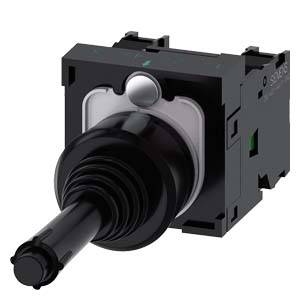 Un commutateur joystick carré noir de Siemens avec un long levier. Utilisé dans les systèmes de commande industriels.