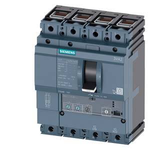 Un disjoncteur tripolaire Siemens, modèle 3VA, avec différentes caractéristiques techniques indiquées sur sa face avant.