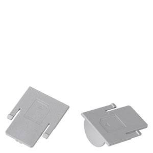 Deux capuchons de protection gris pour systèmes de gestion de câbles, l'un de forme carrée et l'autre avec une ouverture ronde.