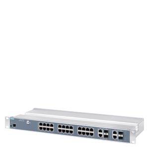 Un commutateur Ethernet de 24 ports avec boîtier métallique, adapté au déploiement dans les infrastructures réseau.