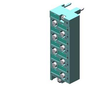 Un module électrique turquoise avec plusieurs connexions circulaires disposées en deux rangées verticales, destiné aux applications industrielles.