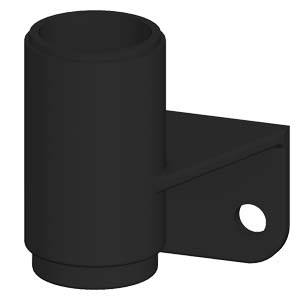Un support noir cylindrique avec une plaque de fixation latérale et un trou pour la montage.