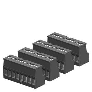 Quatre bornes noires en deux rangées. Chaque borne dispose de cinq connexions pour fils. Composants techniques pour le câblage.