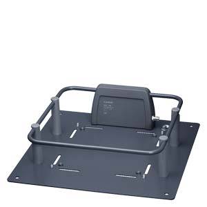 Support de cadre métallique avec quatre supports surélevés et une plaque rectangulaire, probablement utilisé pour la fixation ou le support d'équipements.