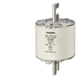 Un insert de fusible cylindrique de couleur claire de la marque Siemens portant l'inscription 'SITOR 350 A', adapté aux applications électriques.