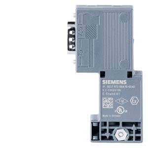 Un module enfichable Siemens à surface grise, représenté avec des détails techniques et différents connecteurs sur les côtés.