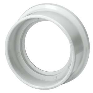 Morceau de tuyau en plastique gris, cylindrique, avec un bord plat, probablement un élément de jonction pour des canalisations.