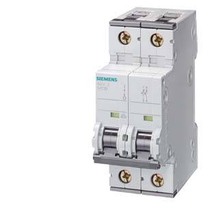 Un disjoncteur bipolaire de Siemens, avec interrupteurs à bascule et étiquettes. Utilisé pour la protection des systèmes électriques.