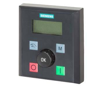 Un panneau de commande Siemens avec un écran, un bouton rotatif et différentes touches de couleurs variées, dont rouge et vert.