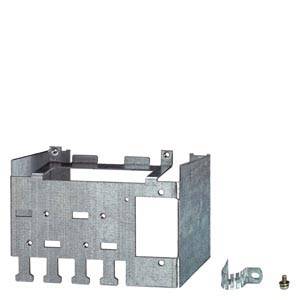 Cadre métallique et pièces de montage pour installation électrique, composés d'un support rectangulaire avec des découpes ainsi que de vis et de brides.
