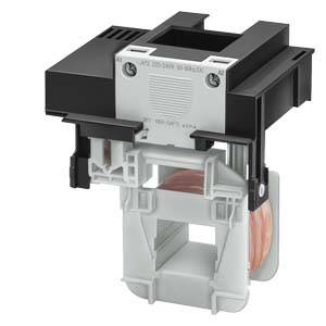 Transformateur électrique, forme rectangulaire, couleur de boîtier noir et blanc, avec bobine de cuivre visible en bas.