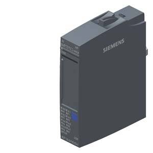 Appareil électronique d'automatisation de Siemens dans un boîtier sombre, doté de plusieurs connexions et d'un indicateur lumineux bleu.