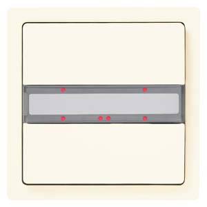 Un interrupteur double blanc avec un voyant LED rouge au centre, monté sur un mur.
