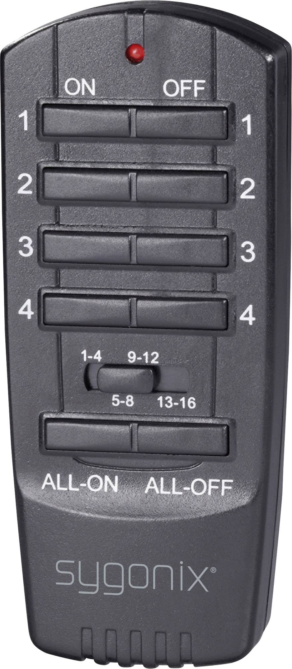 Télécommande pour le contrôle d'appareils électriques, équipée de huit touches numérotées et d'options 'TOUT ALLUMÉ' et 'TOUT ÉTEINT'. Marque : Sygonix.