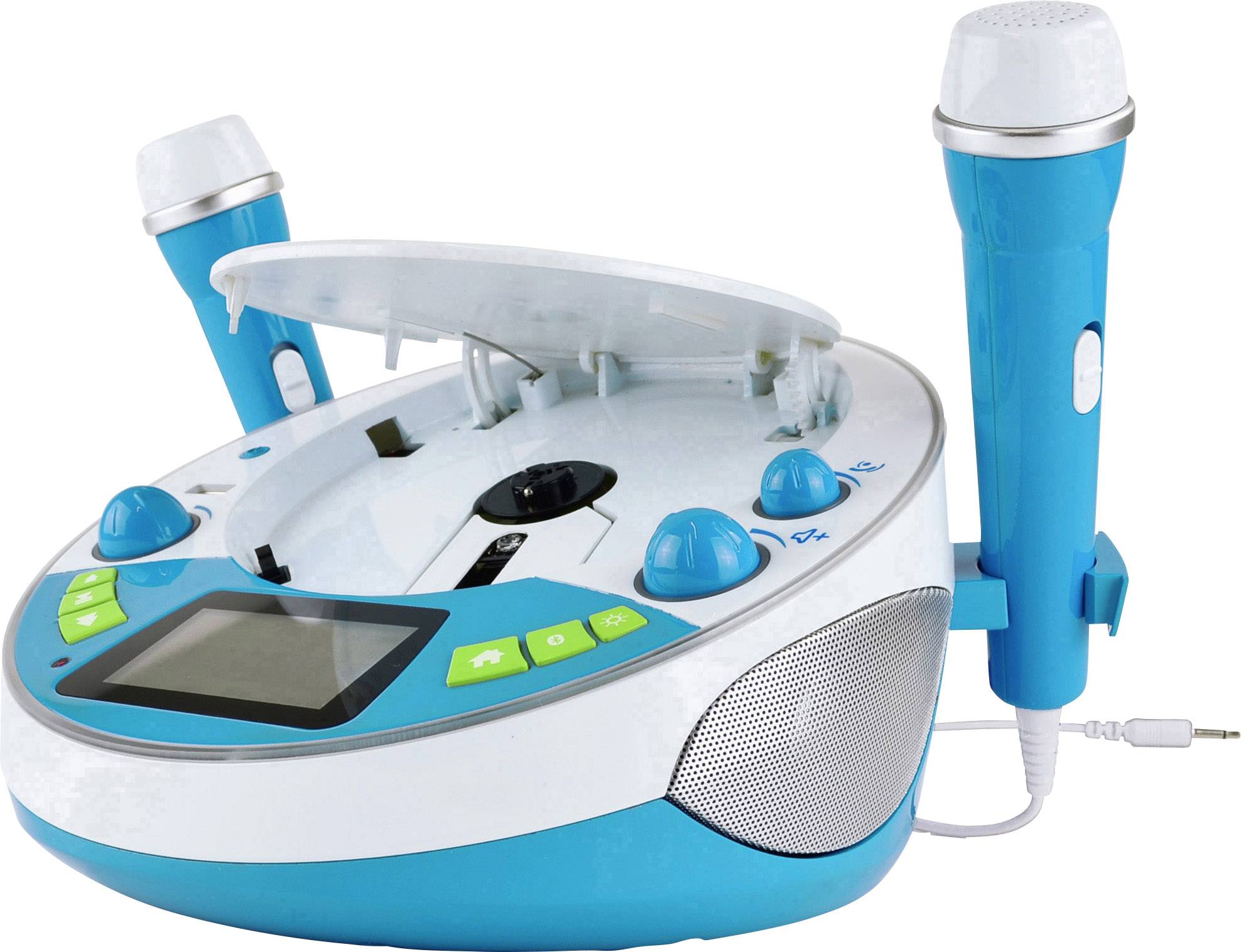 X4 Tech Bobby Joey Jam Box Lecteur CD enfants Bluetooth, AUX, CD, USB, SD avec fonction karaoké, avec microphone bleu