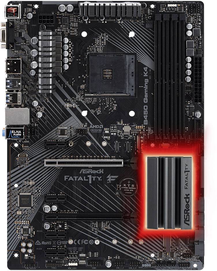 ASRock B450 Gaming K4 Carte mère Socket (PC) AMD AM4 Facteur de forme (détails) ATX Chipset de la carte mère AMD® B450