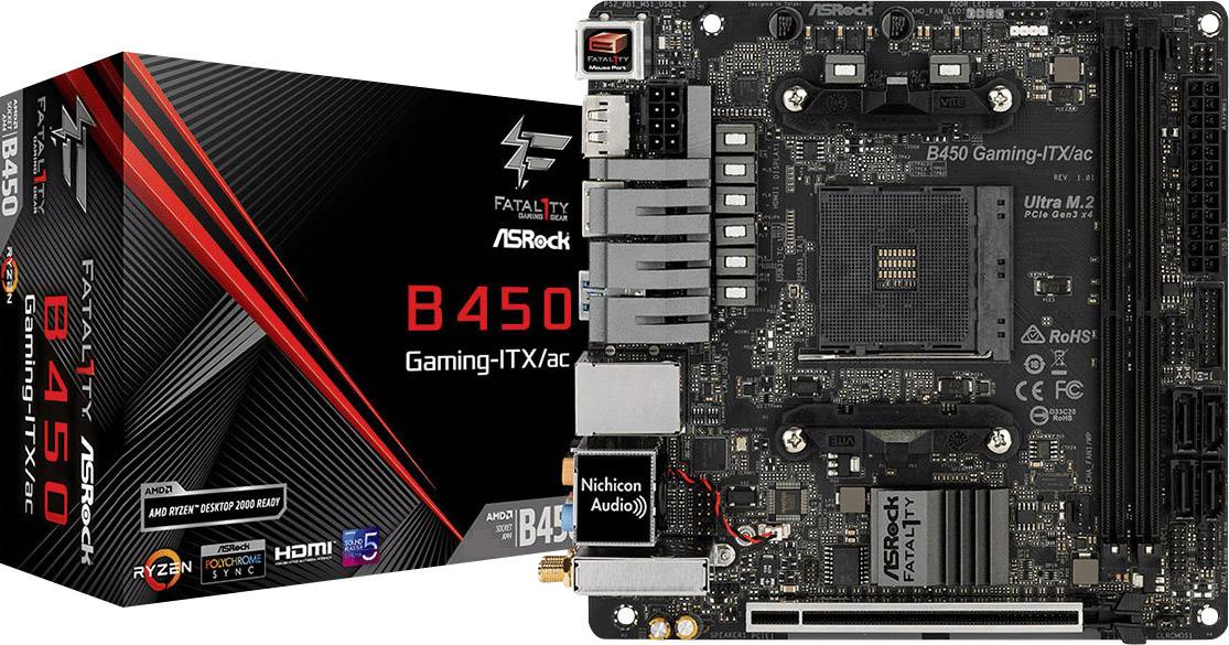 ASRock B450 Gaming-ITX/AC Carte mère Socket (PC) AMD AM4 Facteur de forme (détails) Mini-ITX Chipset de la carte mère AMD® B450