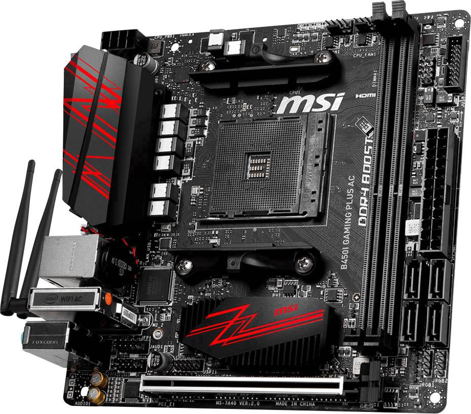 MSI Gaming B450i Gaming Plus AC Mainboard Sockel AMD AM4 Formfaktor Mini-ITX Mainboard-Chipsatz AMD