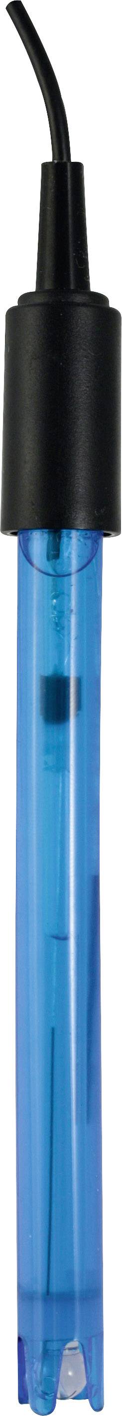 Un capteur de pH avec un câble noir et un boîtier bleu pour mesurer le pH des solutions. Adapté aux environnements de laboratoire.