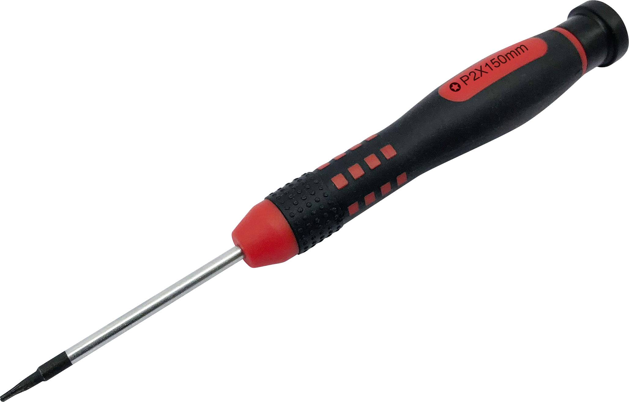 Un tournevis noir et rouge à pointe de précision et à manche antidérapant, marqué 'PZ1x150mm'.
