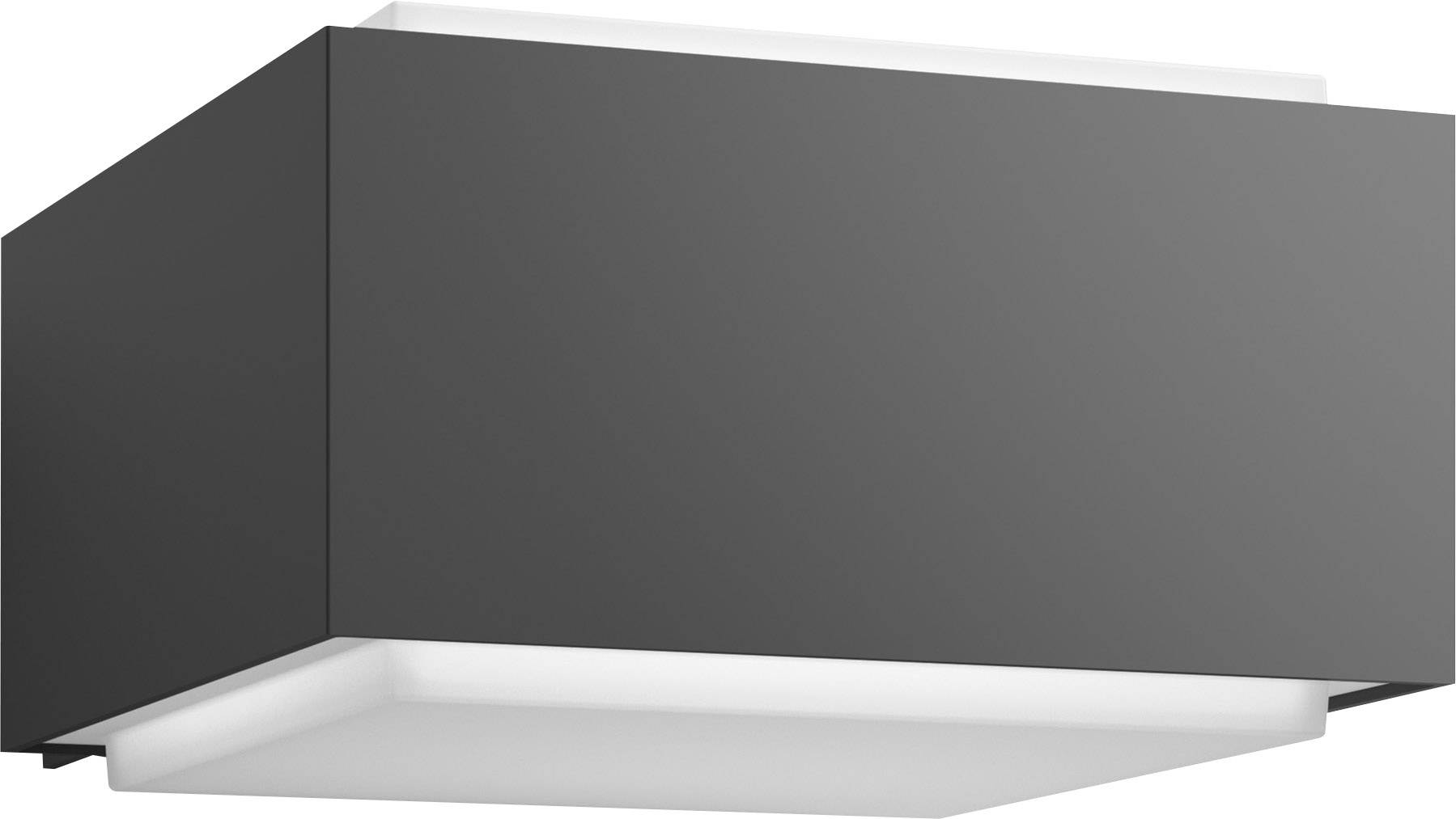 Un plafonnier moderne au design anguleux en gris foncé, diffusant une lumière indirecte vers le bas. Idéal pour les intérieurs contemporains.