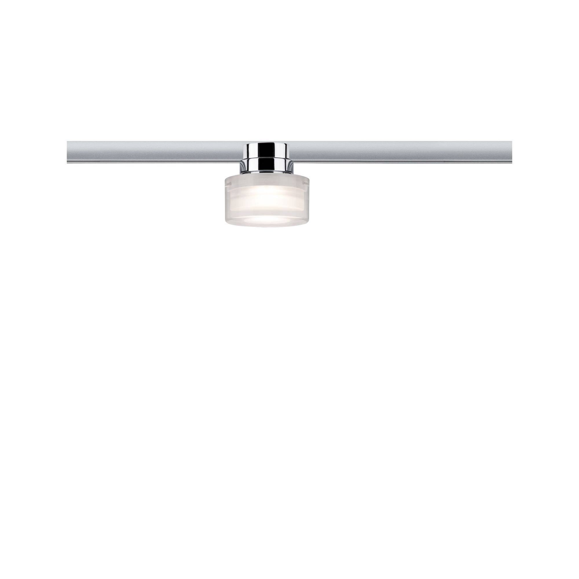 Lampe murale moderne avec diffuseur cylindrique en verre blanc et support chromé, adaptée à l'éclairage de salle de bain.