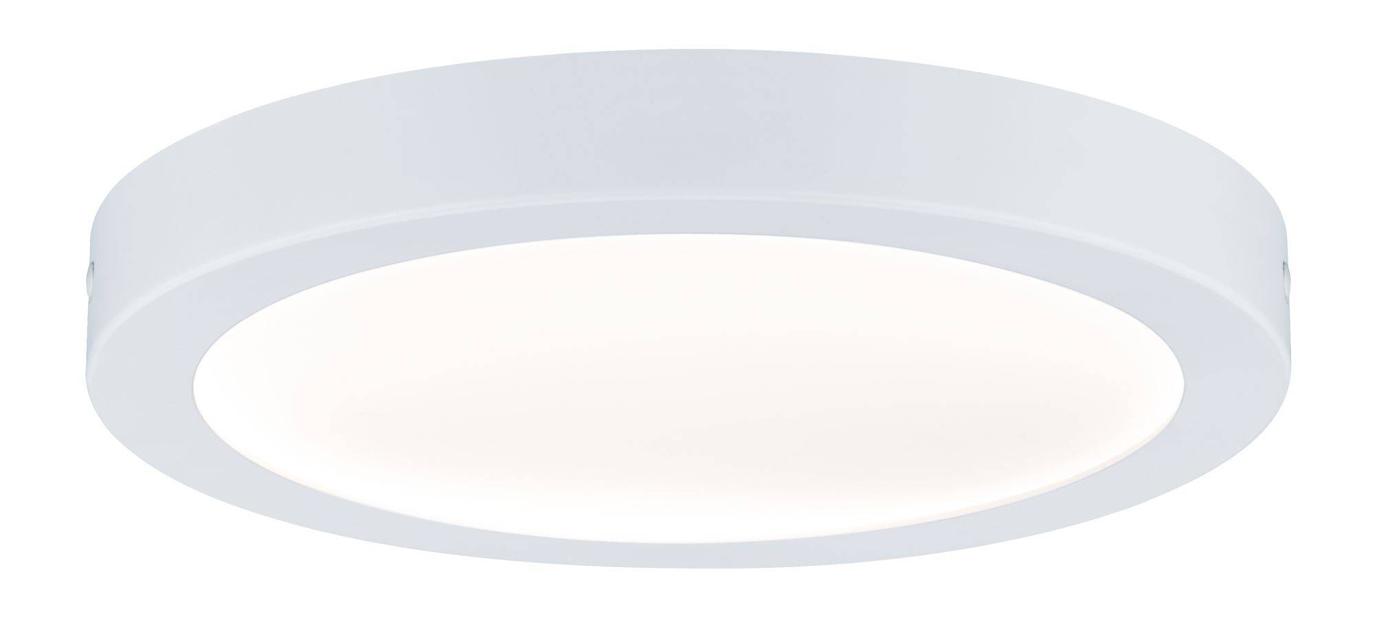 Plafonnier rond et plat à boîtier blanc, diffusant une lumière uniforme. Adapté aux espaces intérieurs.