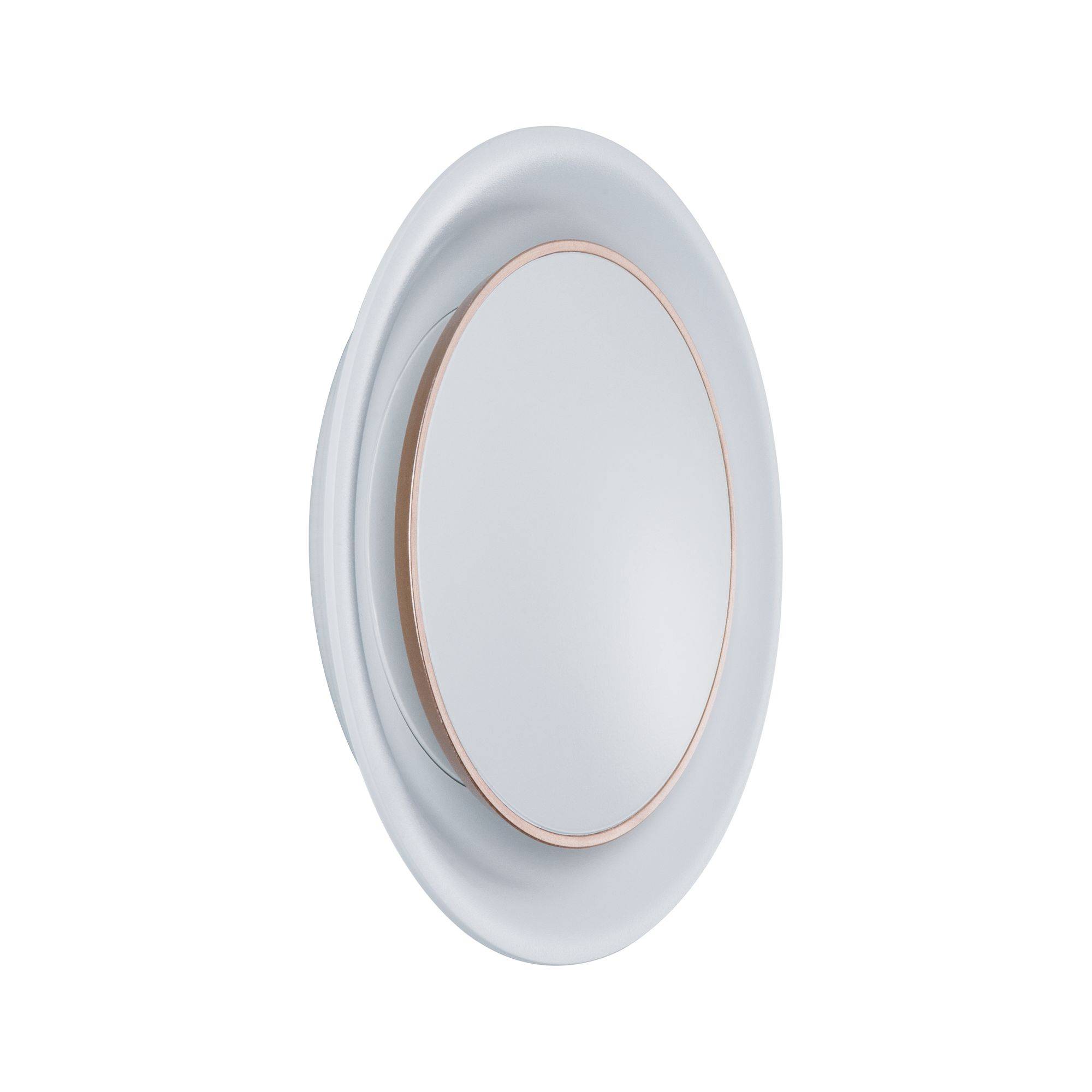 Plafonnier blanc ovale avec bordure dorée, au design simple et élégant.