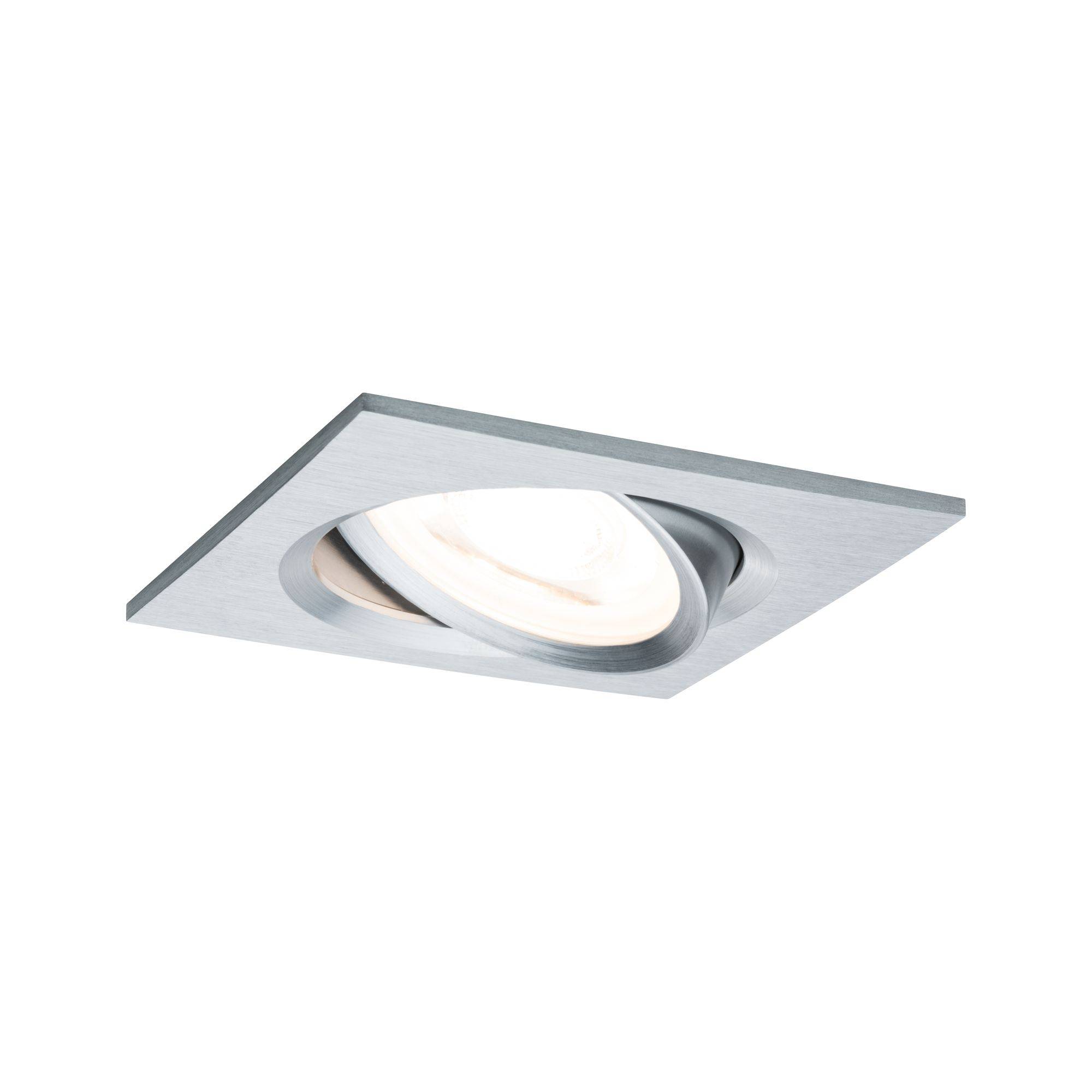 Spot carré encastrable en métal brossé avec découpe lumineuse orientable, offrant un éclairage d'accentuation directionnel et moderne.