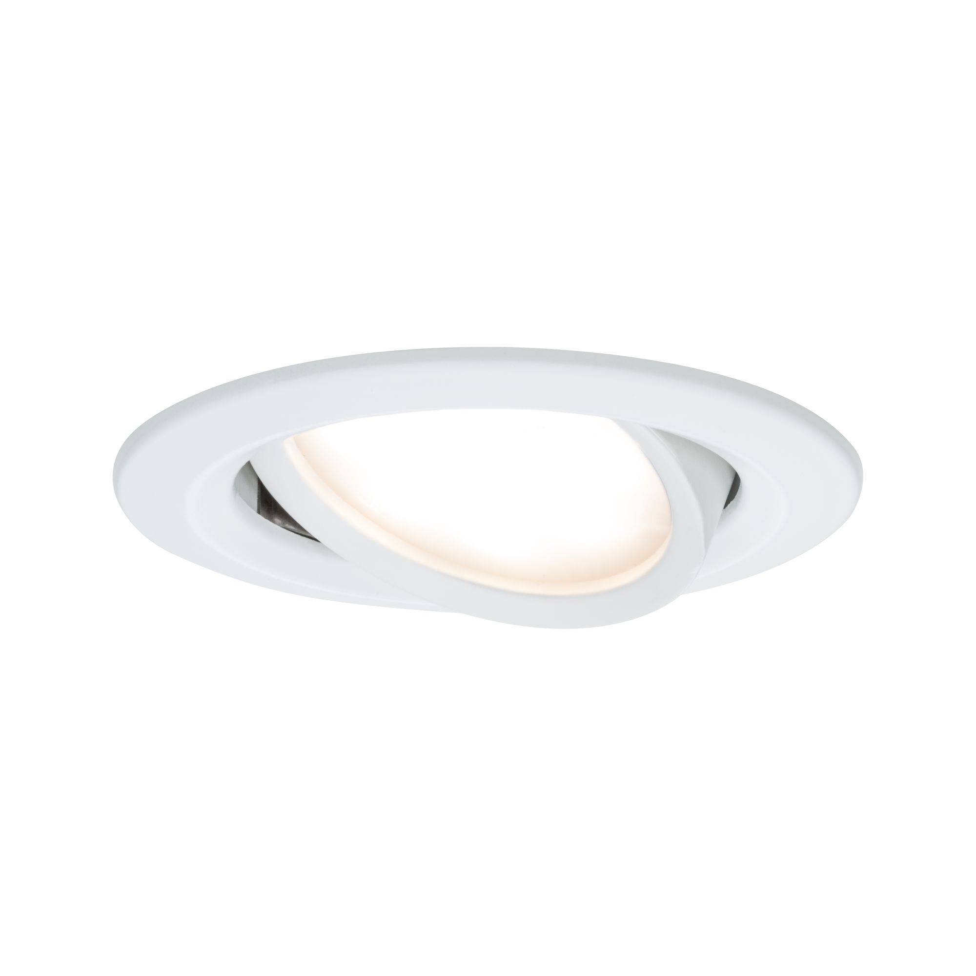 Un plafonnier LED rond blanc avec un cadre pivotant qui diffuse une lumière chaleureuse. Idéal pour les intérieurs modernes.