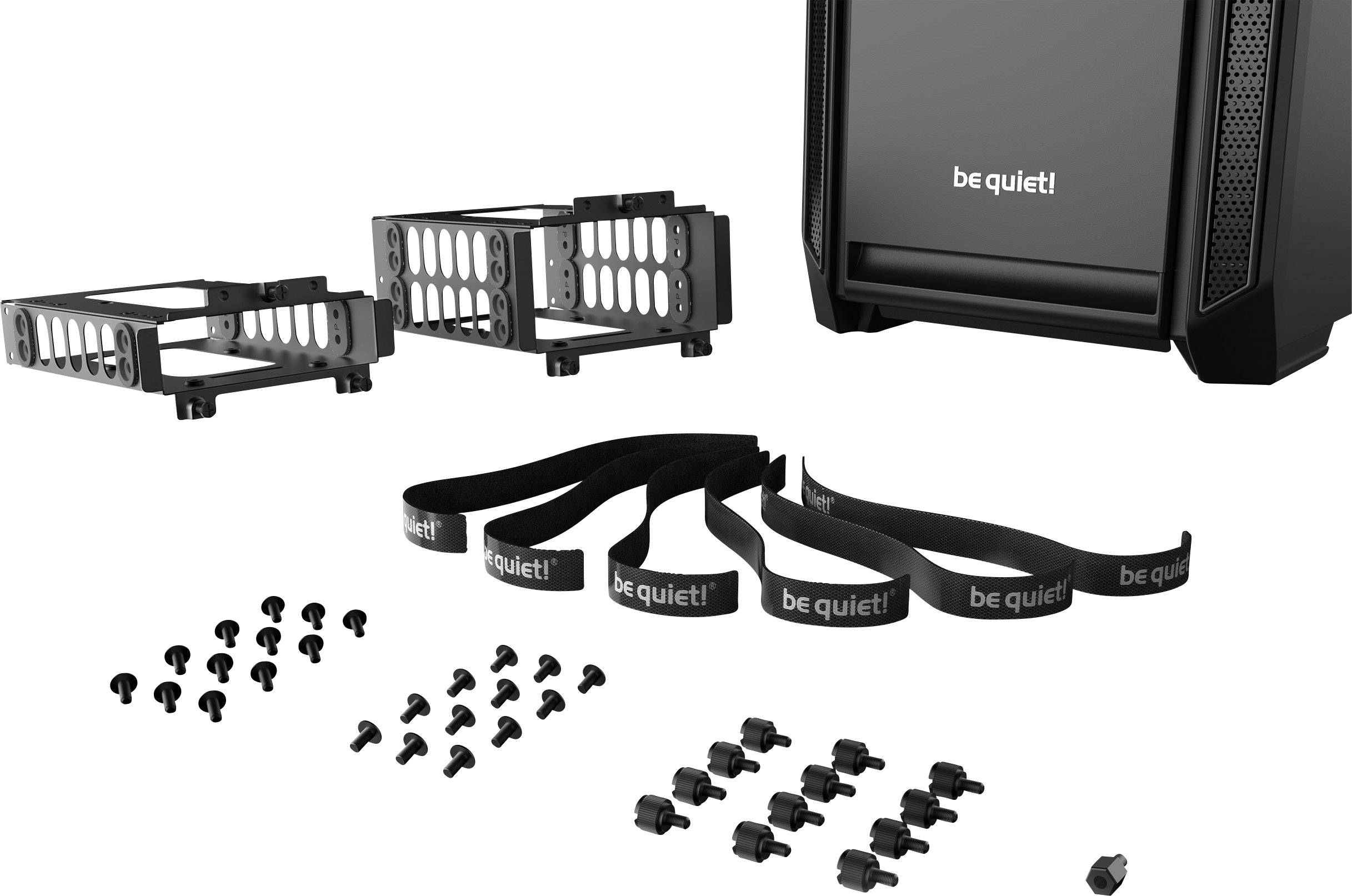 Tour midi BeQuiet Silent Base 601 Boîtier PC noir 2 ventilateurs pré-installés, isolé, filtre anti-poussière