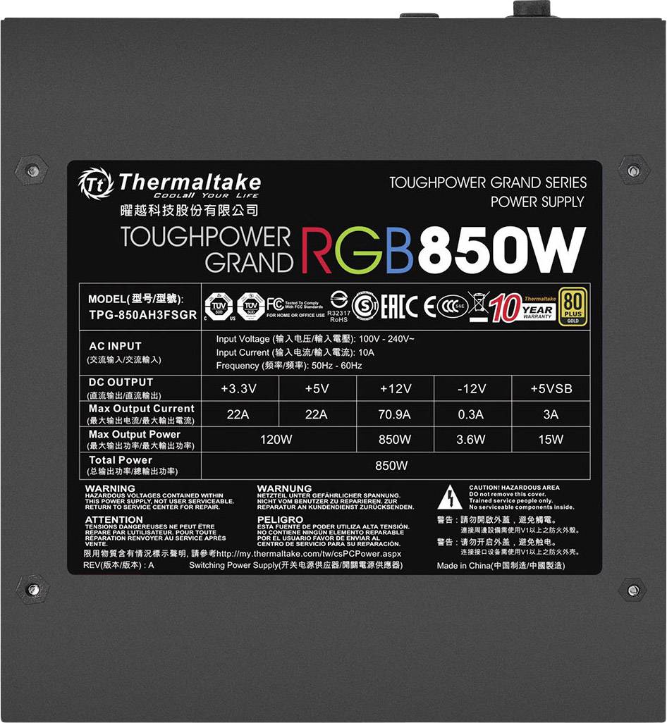 Thermaltake Toughpower Grand RGB Sync PC Netzteil 850 W ATX 80PLUS® Gold