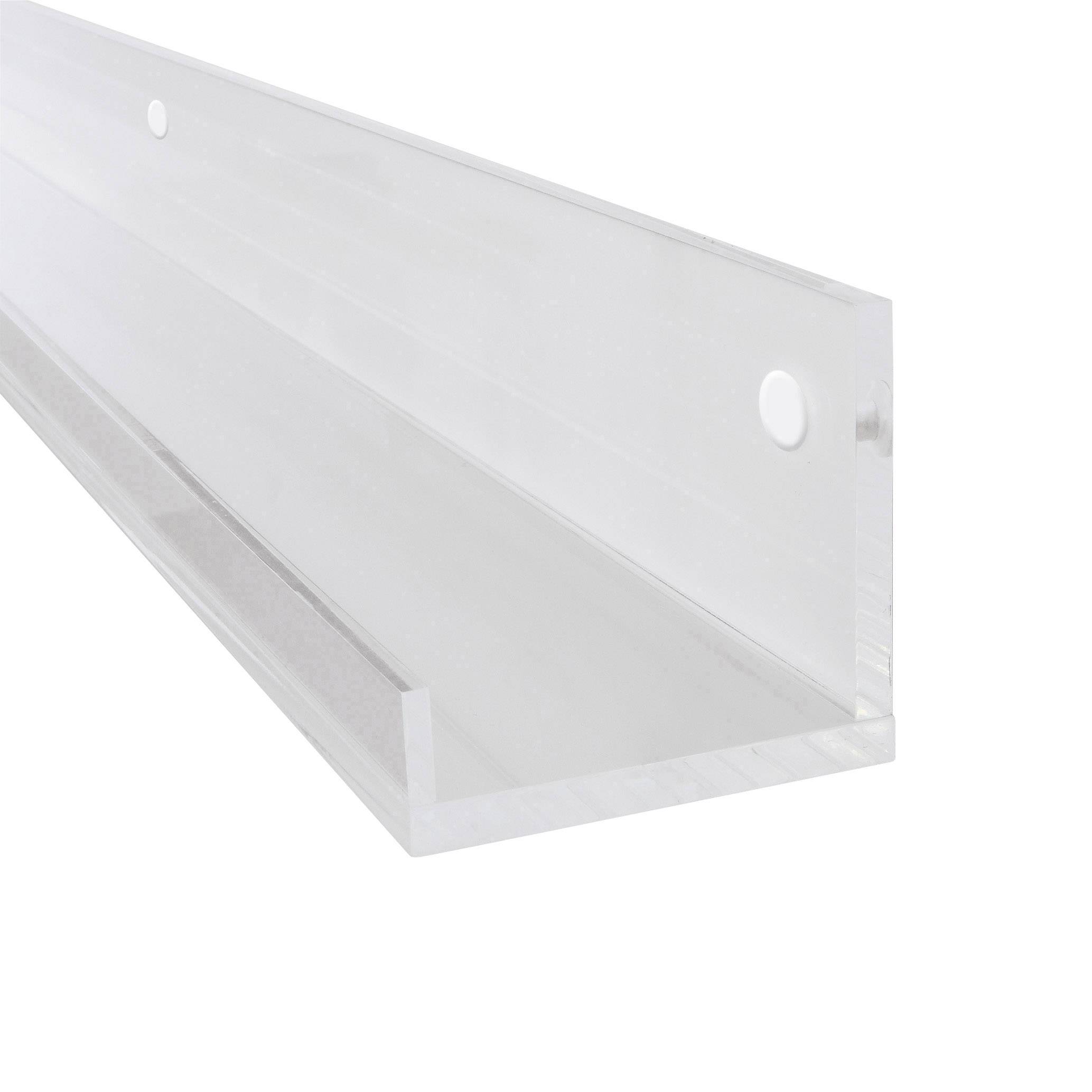Un profilé rectangulaire transparent en plexiglas avec deux trous le long du bord supérieur.