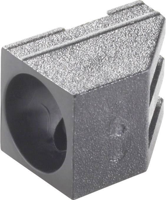 Un morceau de métal gris avec une ouverture ronde sur le côté, montrant la texture de sa surface et ses angles rectangulaires.