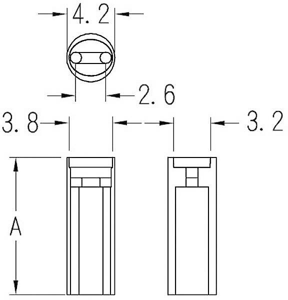 Dessin technique d'un composant cylindrique avec des diamètres de 4,2 et 2,6, ainsi que des dimensions supplémentaires de 3,8 et 3,2.