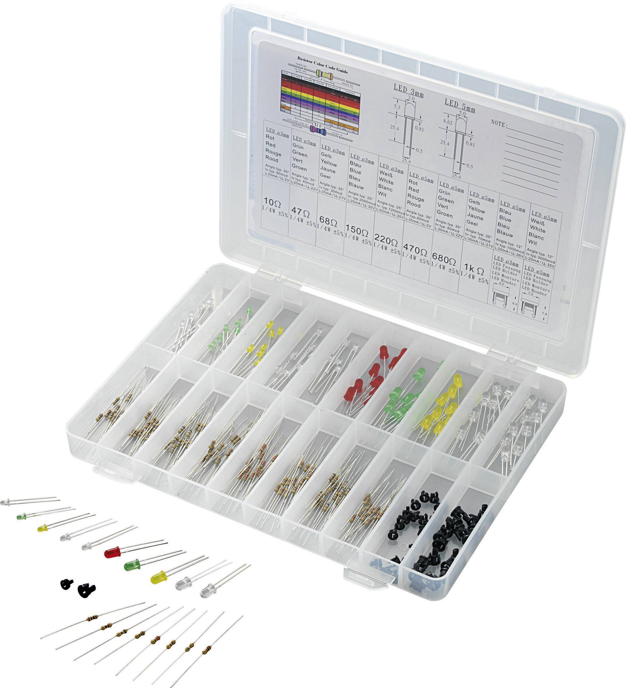 TRU COMPONENTS STD-LEDS Assortiment de LEDs rouge, vert, jaune, bleu, blanc rond 3 mm, 5 mm