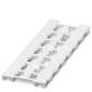 Une pièce en plastique blanche qui ressemble à un couvercle avec plusieurs ouvertures rectangulaires. Il pourrait s'agir d'un composant technique.
