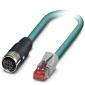 Un câble vert avec une fiche multibroche ronde d'un côté et une fiche RJ45 de l'autre côté.