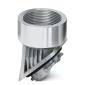 Inserts filetés en acier, argentés, cylindriques. Utilisés pour la fixation dans les machines ou les meubles afin d'assurer stabilité et maintien.