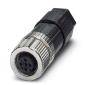 Un connecteur M12 en noir et argent. Fréquemment utilisé dans l'automatisation industrielle pour connecter des capteurs et des actionneurs.