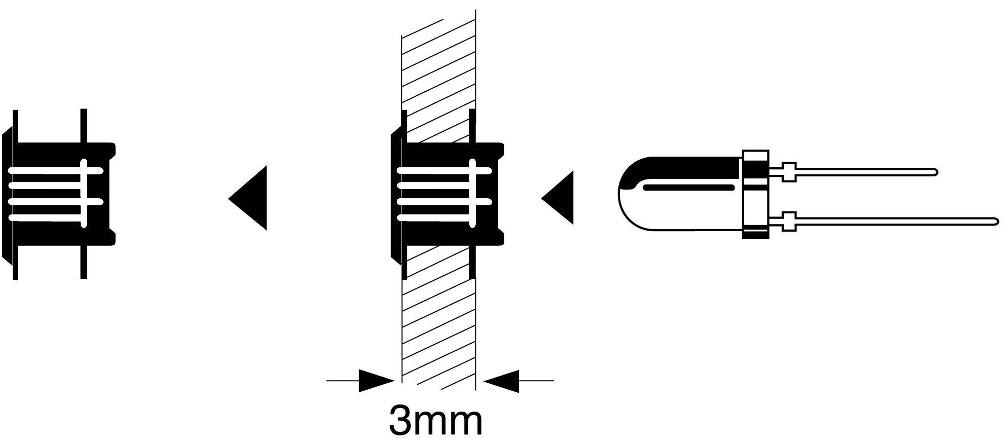 Diagramme montrant l'installation d'un composant dans un matériau de 3 mm d'épaisseur. Présente une vue en coupe et une vue latérale du composant.